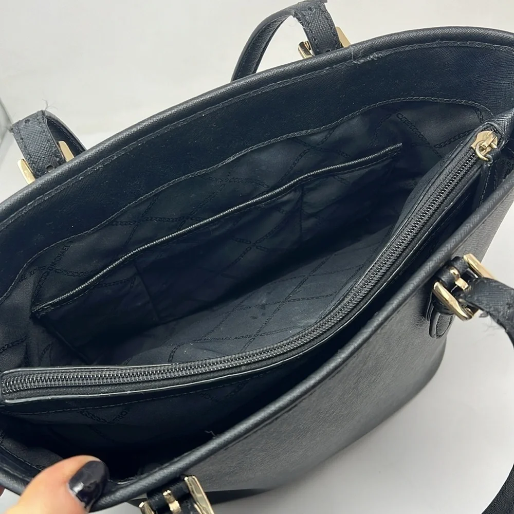 Michael Kors Jet Set Medium Black Saffiano Leather Tote Hand Bag - Picture 13 of 13